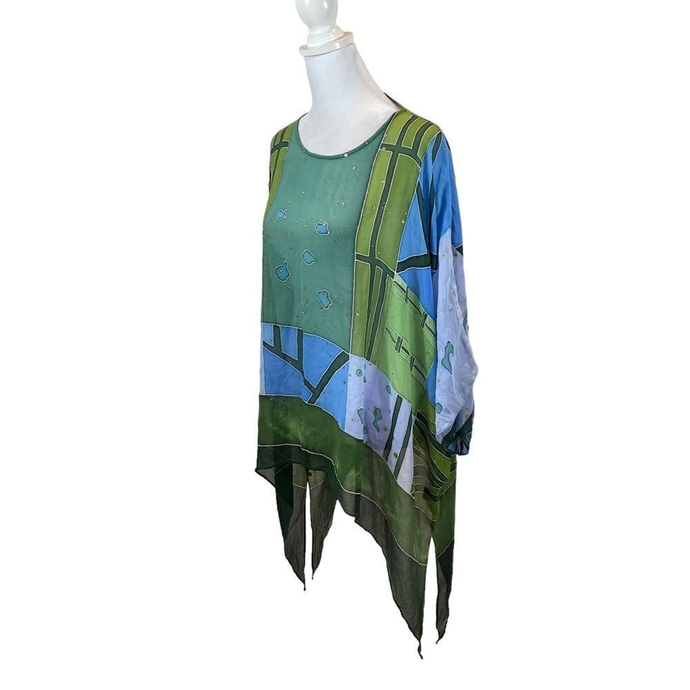 Champagne Collection by All That Glitters Silk One Size Blue and Green‎ Top
